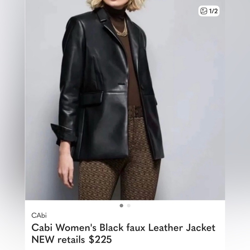 NWOT CAbi Women's Classic Black Leather Blazer S, XS, XXS